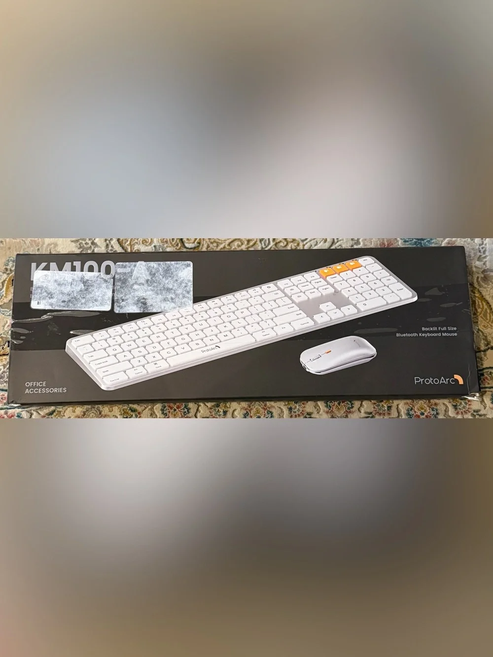 New ProtoArc KM100-A Backlit Bluetooth Keyboard and Mouse for Mac, White Silver